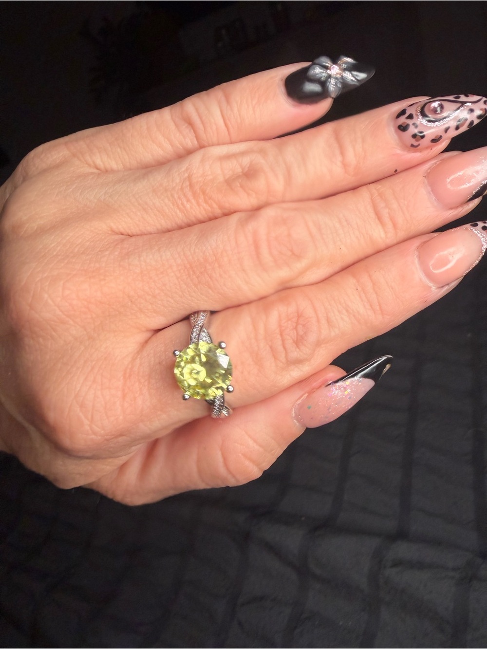 AAA CZ Yellow Green 18K Gold Filled Over Brass Ring Size 10
